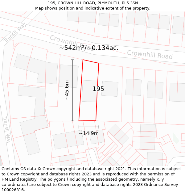 195, CROWNHILL ROAD, PLYMOUTH, PL5 3SN: Plot and title map