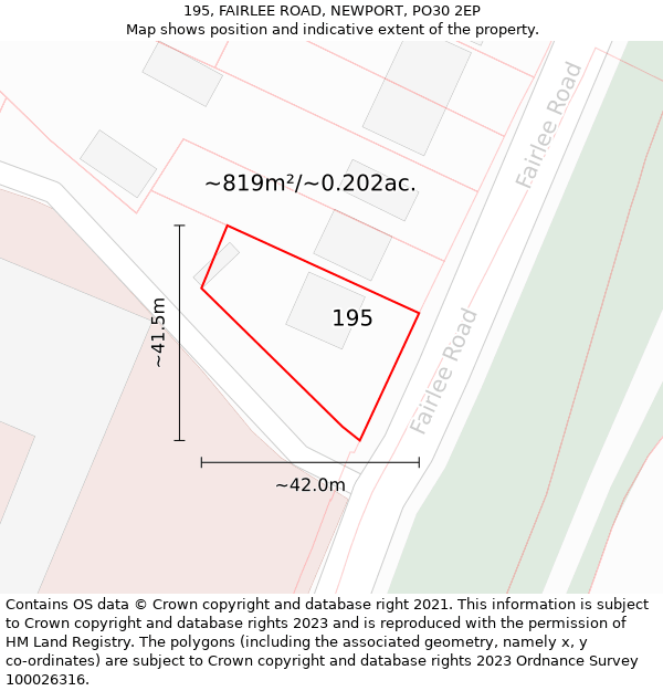 195, FAIRLEE ROAD, NEWPORT, PO30 2EP: Plot and title map