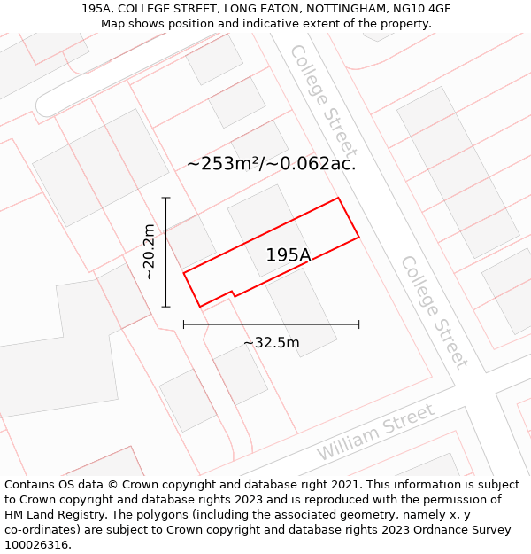 195A, COLLEGE STREET, LONG EATON, NOTTINGHAM, NG10 4GF: Plot and title map