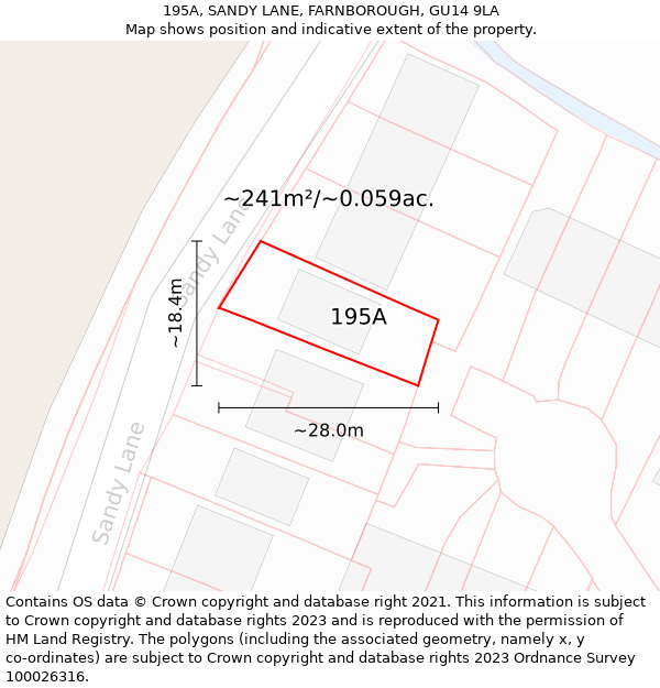 195A, SANDY LANE, FARNBOROUGH, GU14 9LA: Plot and title map