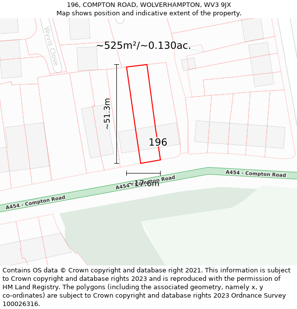 196, COMPTON ROAD, WOLVERHAMPTON, WV3 9JX: Plot and title map