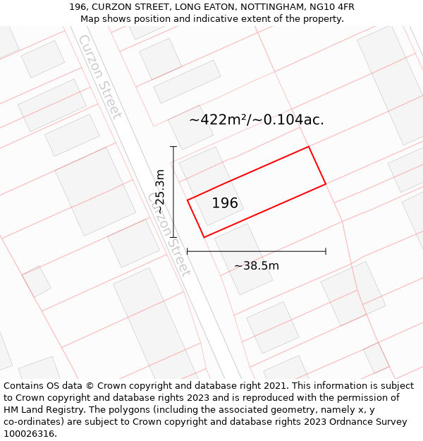 196, CURZON STREET, LONG EATON, NOTTINGHAM, NG10 4FR: Plot and title map