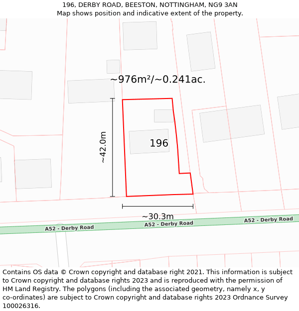 196, DERBY ROAD, BEESTON, NOTTINGHAM, NG9 3AN: Plot and title map