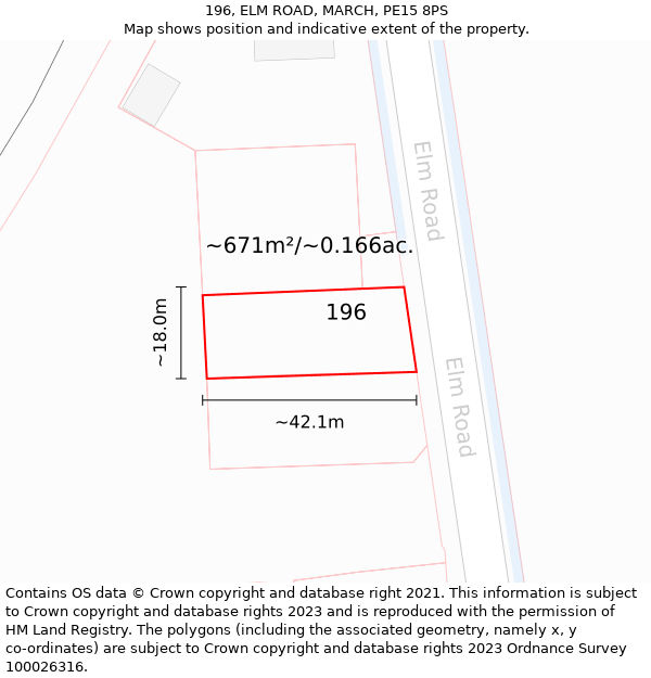 196, ELM ROAD, MARCH, PE15 8PS: Plot and title map