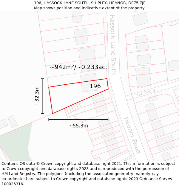 196, HASSOCK LANE SOUTH, SHIPLEY, HEANOR, DE75 7JE: Plot and title map