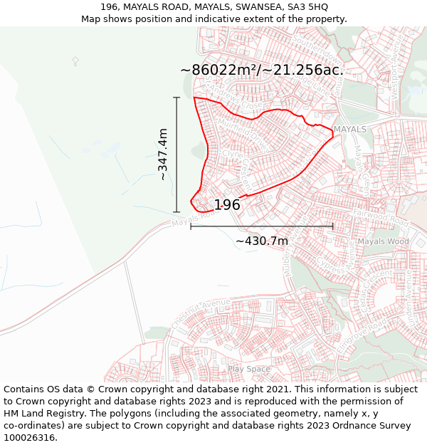 196, MAYALS ROAD, MAYALS, SWANSEA, SA3 5HQ: Plot and title map