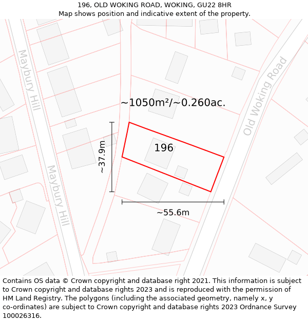 196, OLD WOKING ROAD, WOKING, GU22 8HR: Plot and title map