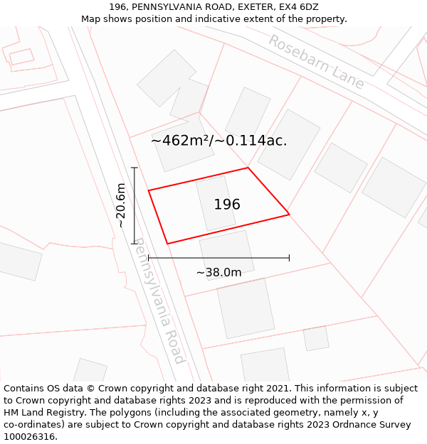 196, PENNSYLVANIA ROAD, EXETER, EX4 6DZ: Plot and title map