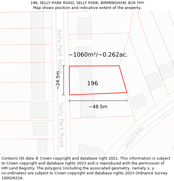 196, SELLY PARK ROAD, SELLY PARK, BIRMINGHAM, B29 7HY: Plot and title map