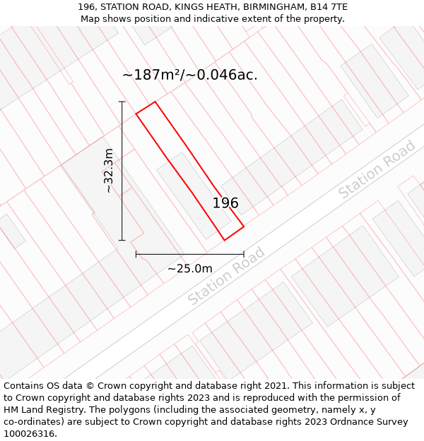 196, STATION ROAD, KINGS HEATH, BIRMINGHAM, B14 7TE: Plot and title map