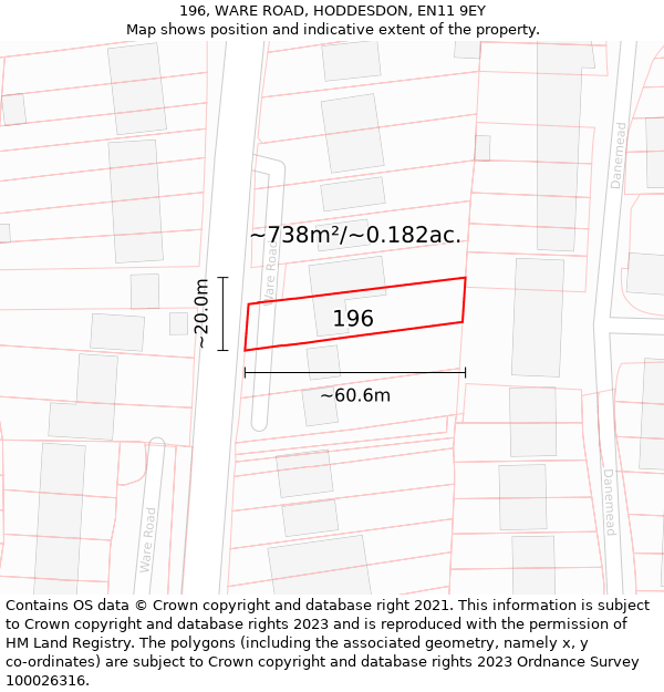 196, WARE ROAD, HODDESDON, EN11 9EY: Plot and title map