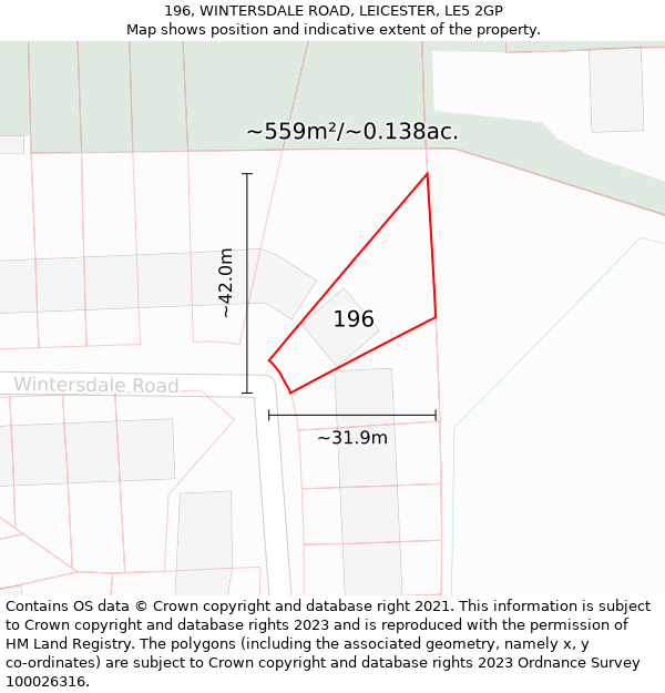 196, WINTERSDALE ROAD, LEICESTER, LE5 2GP: Plot and title map