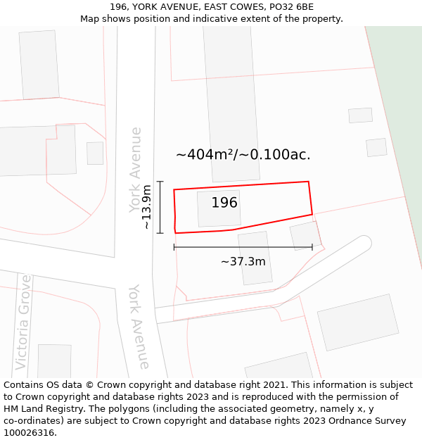 196, YORK AVENUE, EAST COWES, PO32 6BE: Plot and title map