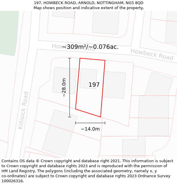 197, HOWBECK ROAD, ARNOLD, NOTTINGHAM, NG5 8QD: Plot and title map