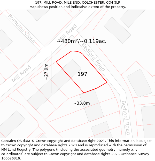 197, MILL ROAD, MILE END, COLCHESTER, CO4 5LP: Plot and title map