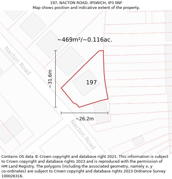 197, NACTON ROAD, IPSWICH, IP3 0NF: Plot and title map