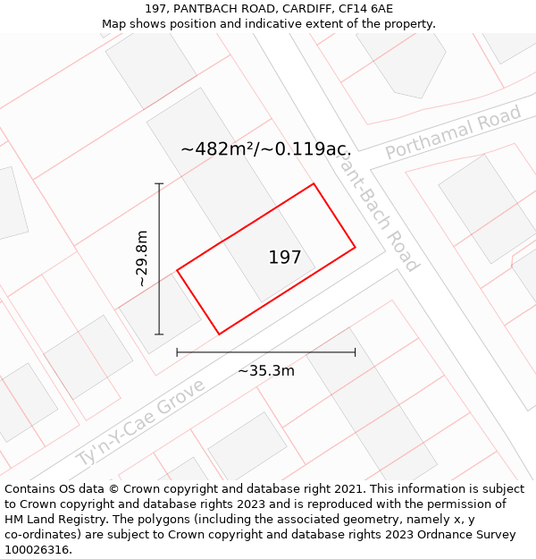 197, PANTBACH ROAD, CARDIFF, CF14 6AE: Plot and title map