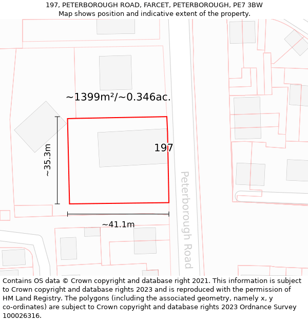 197, PETERBOROUGH ROAD, FARCET, PETERBOROUGH, PE7 3BW: Plot and title map