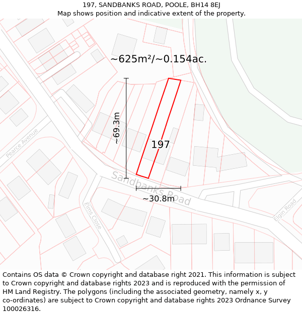 197, SANDBANKS ROAD, POOLE, BH14 8EJ: Plot and title map