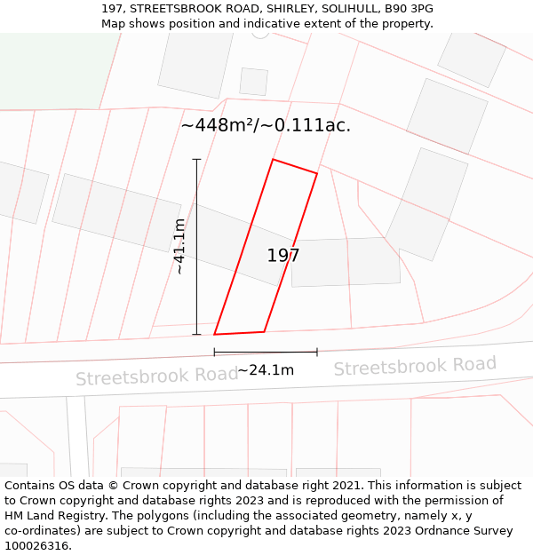 197, STREETSBROOK ROAD, SHIRLEY, SOLIHULL, B90 3PG: Plot and title map