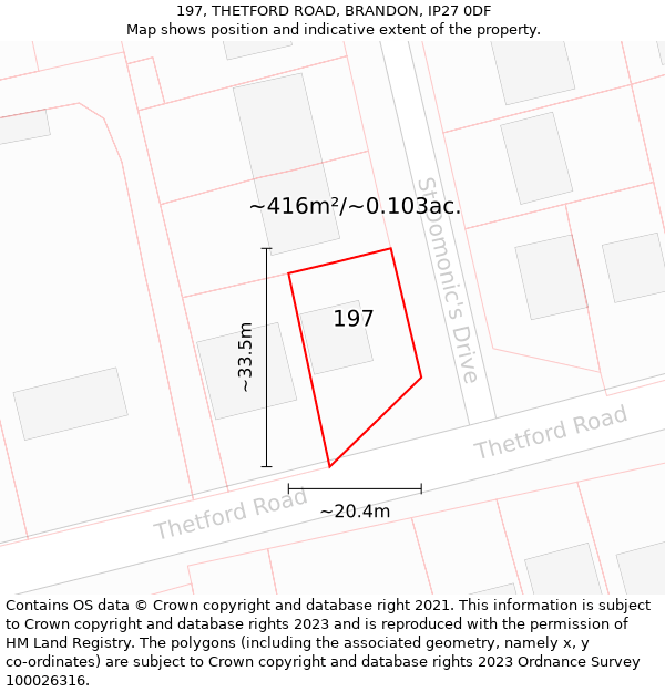 197, THETFORD ROAD, BRANDON, IP27 0DF: Plot and title map
