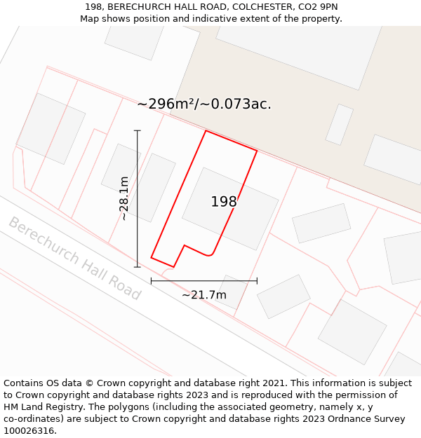 198, BERECHURCH HALL ROAD, COLCHESTER, CO2 9PN: Plot and title map