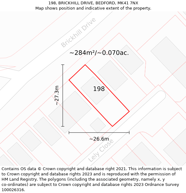 198, BRICKHILL DRIVE, BEDFORD, MK41 7NX: Plot and title map