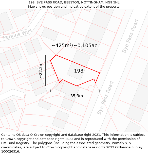 198, BYE PASS ROAD, BEESTON, NOTTINGHAM, NG9 5HL: Plot and title map