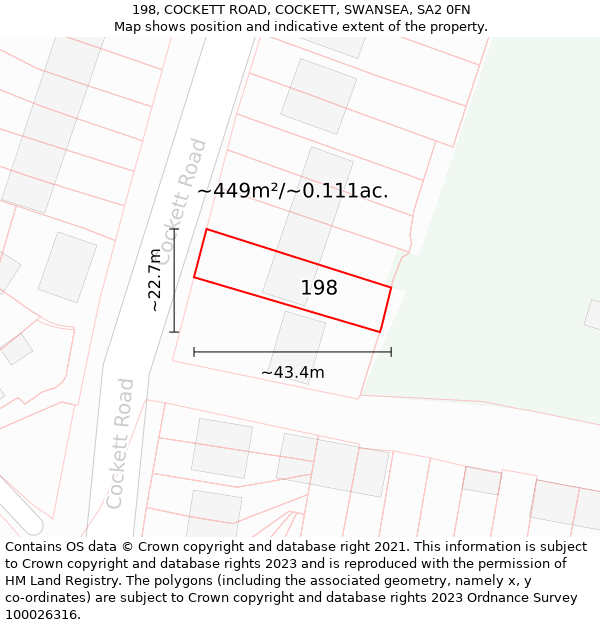 198, COCKETT ROAD, COCKETT, SWANSEA, SA2 0FN: Plot and title map