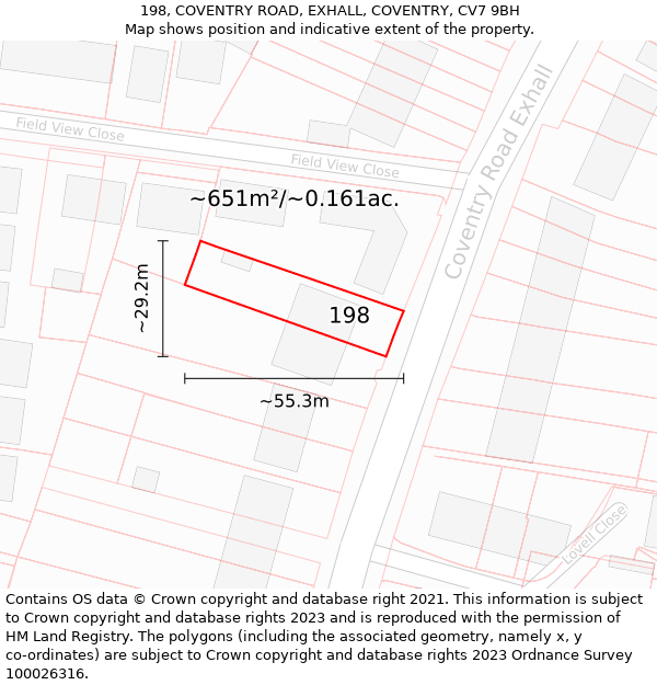 198, COVENTRY ROAD, EXHALL, COVENTRY, CV7 9BH: Plot and title map