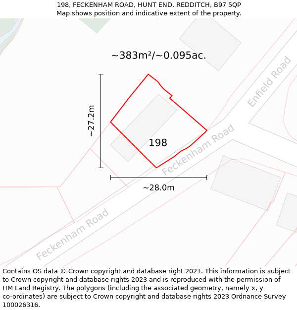 198, FECKENHAM ROAD, HUNT END, REDDITCH, B97 5QP: Plot and title map