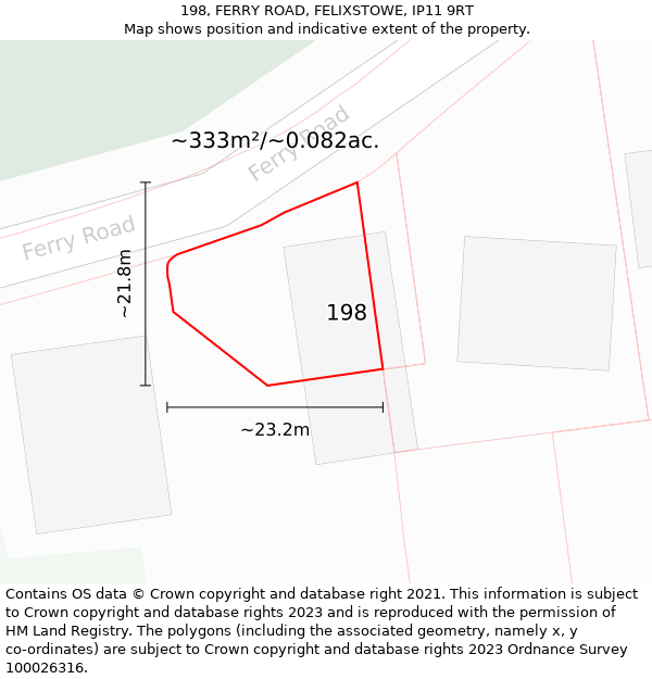 198, FERRY ROAD, FELIXSTOWE, IP11 9RT: Plot and title map