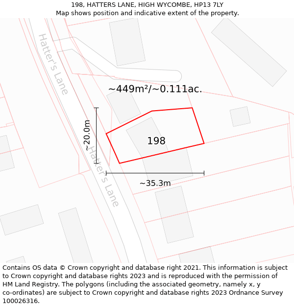 198, HATTERS LANE, HIGH WYCOMBE, HP13 7LY: Plot and title map