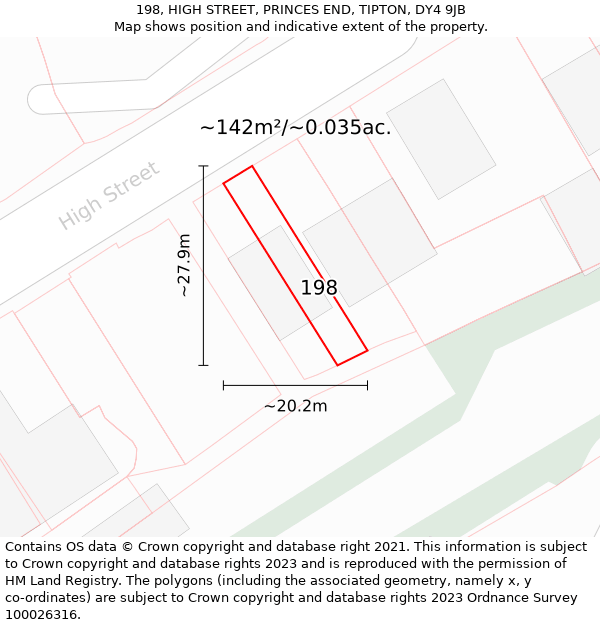 198, HIGH STREET, PRINCES END, TIPTON, DY4 9JB: Plot and title map