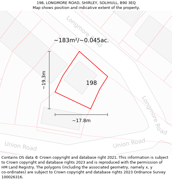 198, LONGMORE ROAD, SHIRLEY, SOLIHULL, B90 3EQ: Plot and title map