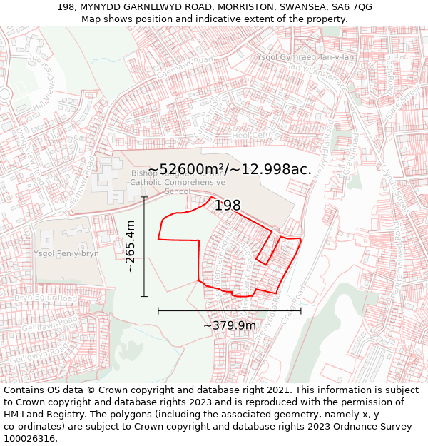 198, MYNYDD GARNLLWYD ROAD, MORRISTON, SWANSEA, SA6 7QG: Plot and title map