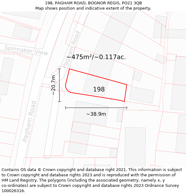 198, PAGHAM ROAD, BOGNOR REGIS, PO21 3QB: Plot and title map