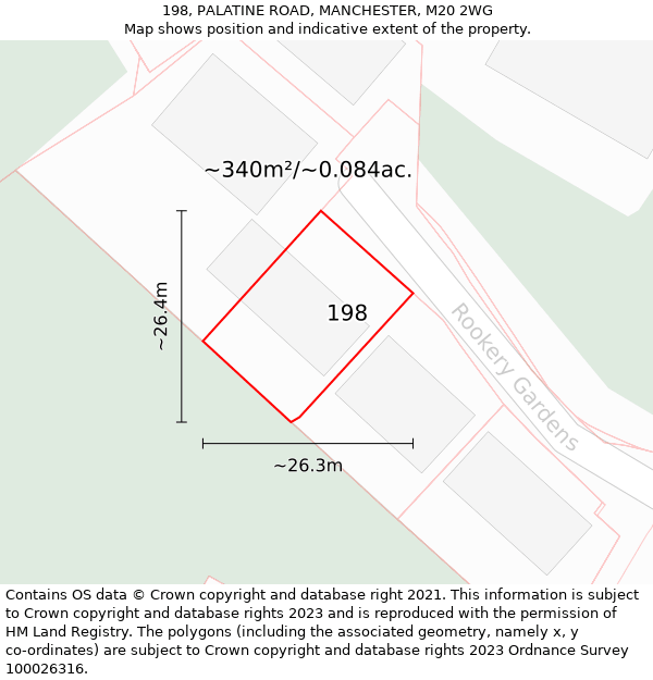 198, PALATINE ROAD, MANCHESTER, M20 2WG: Plot and title map