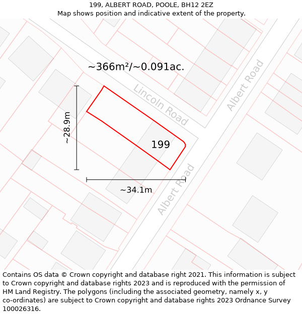 199, ALBERT ROAD, POOLE, BH12 2EZ: Plot and title map