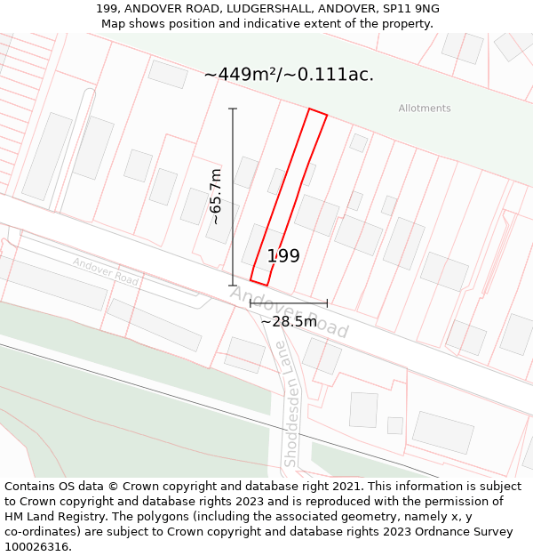 199, ANDOVER ROAD, LUDGERSHALL, ANDOVER, SP11 9NG: Plot and title map