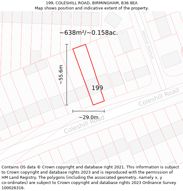 199, COLESHILL ROAD, BIRMINGHAM, B36 8EA: Plot and title map