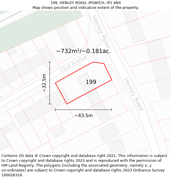 199, HENLEY ROAD, IPSWICH, IP1 4NX: Plot and title map