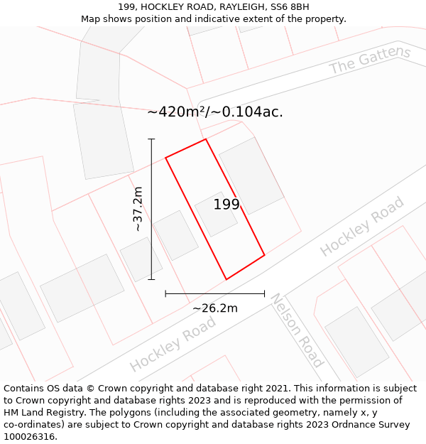 199, HOCKLEY ROAD, RAYLEIGH, SS6 8BH: Plot and title map