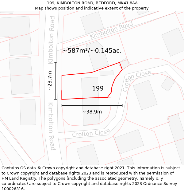 199, KIMBOLTON ROAD, BEDFORD, MK41 8AA: Plot and title map