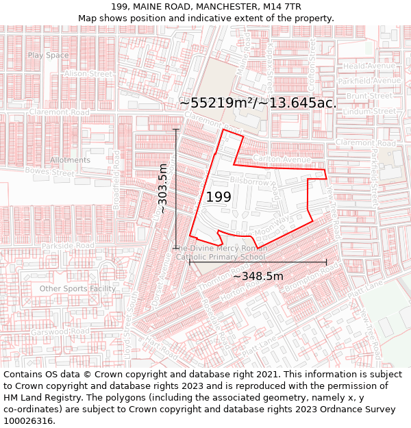 199, MAINE ROAD, MANCHESTER, M14 7TR: Plot and title map