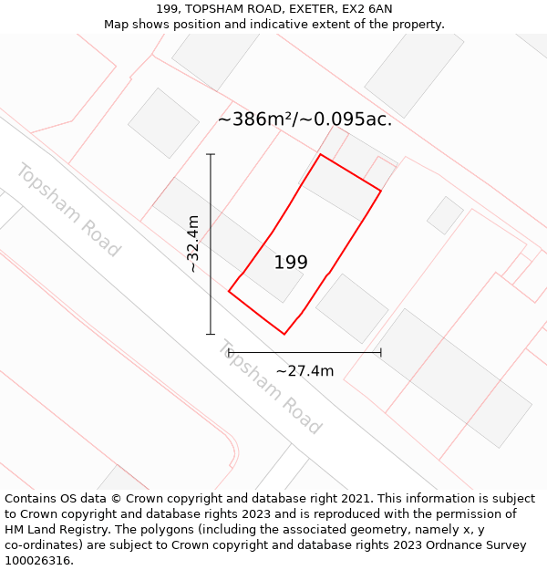 199, TOPSHAM ROAD, EXETER, EX2 6AN: Plot and title map