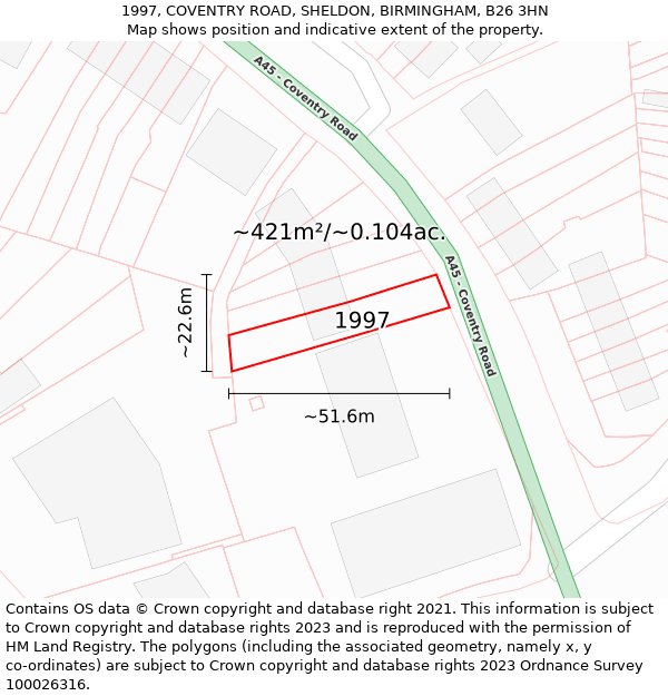 1997, COVENTRY ROAD, SHELDON, BIRMINGHAM, B26 3HN: Plot and title map