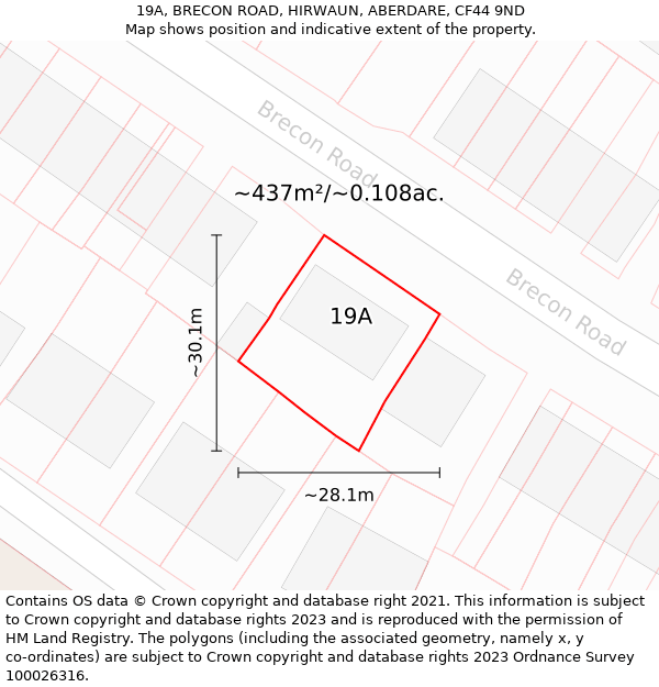 19A, BRECON ROAD, HIRWAUN, ABERDARE, CF44 9ND: Plot and title map