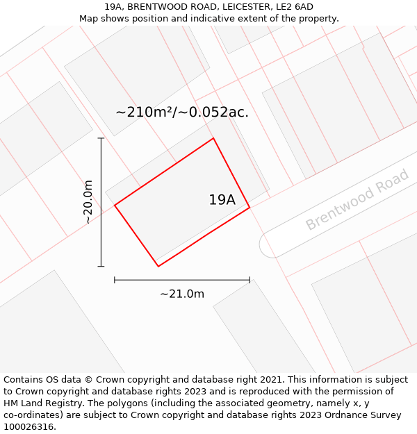 19A, BRENTWOOD ROAD, LEICESTER, LE2 6AD: Plot and title map