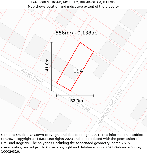19A, FOREST ROAD, MOSELEY, BIRMINGHAM, B13 9DL: Plot and title map